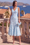 Sage Green A-Line V-Neck Midi Floral Dress with Beading