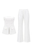 White 2 Piece Strapless Slim Fit Women Suits with Pockets
