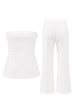 White 2 Piece Strapless Slim Fit Women Suits with Pockets