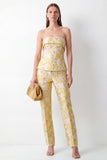 Yellow 2-Piece Strapless Floral Jacquard Slim Fit Women Suits
