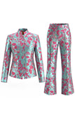Dusty Blue 2 Piece Open-front Slim Fit Floral Women's Suits