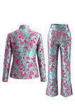 Dusty Blue 2 Piece Open-front Slim Fit Floral Women's Suits