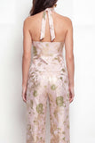 Green Flower 2-Piece Halter Neck Single Breasted Jacquard Women Suits