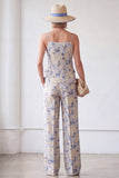 2-Piece Blue Flower Single Breasted Jacquard Women Suits
