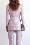 Purple Flower 2 Piece Peak Lapel One Button Jacquard Slim Fit Women Suits