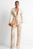 Champagne 2 Piece Shawl Lapel Floral Women Suits with Belt