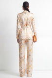 Champagne 2 Piece Shawl Lapel Floral Women Suits with Belt