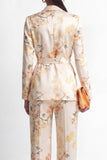 Champagne 2 Piece Shawl Lapel Floral Women Suits with Belt