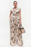 Champagne Black Flower Peak Lapel 2 Piece Women Suits with Belt