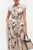 Champagne Black Flower Peak Lapel 2 Piece Women Suits with Belt
