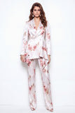 2 Piece Peak Lapel White Red Flower Double Breasted Floral Women Suits