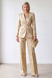 Golden 2 Piece V-Neck Jacquard Women Suits with Belt