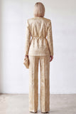 Golden 2 Piece V-Neck Jacquard Women Suits with Belt