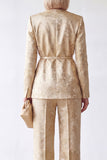 Golden 2 Piece V-Neck Jacquard Women Suits with Belt