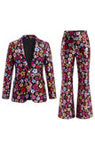 Sparkly Black Peak Lapel Sequins Women Suits with Flare Sleeves