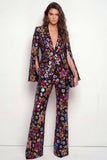 Sparkly Black Peak Lapel Sequins Women Suits with Flare Sleeves