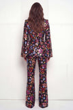 Sparkly Black Peak Lapel Sequins Women Suits with Flare Sleeves