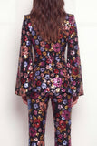 Sparkly Black Peak Lapel Sequins Women Suits with Flare Sleeves