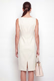 Ivory Sheath Bateau Neck Midi Work Dress with Pockets