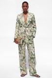 Blue Floral Notched Lapel 2 Piece One Button Women Suits