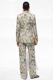 Blue Floral Notched Lapel 2 Piece One Button Women Suits
