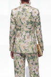 Blue Floral Notched Lapel 2 Piece One Button Women Suits
