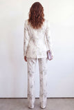 White Peak Lapel 2 Piece Floral One Button Women Suits