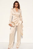 Champagne Peak Lapel 2 Piece Women's Work Suits with Sash