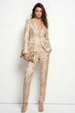 Golden 2 Piece Peak Lapel Jacquard One Button Slim Fit Women Suits