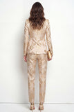 Golden 2 Piece Peak Lapel Jacquard One Button Slim Fit Women Suits