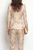 Golden 2 Piece Peak Lapel Jacquard One Button Slim Fit Women Suits