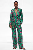 Dark Green 2 Piece One Button Floral Women Suits