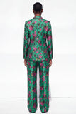 Dark Green 2 Piece One Button Floral Women Suits
