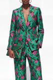 Dark Green 2 Piece One Button Floral Women Suits