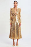 Sparkly Golden 2 Piece Shawl Lapel Women's Skirt Suits with Sequins