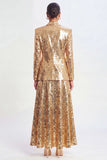 Sparkly Golden 2 Piece Shawl Lapel Women's Skirt Suits with Sequins