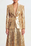Sparkly Golden 2 Piece Shawl Lapel Women's Skirt Suits with Sequins