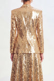 Sparkly Golden 2 Piece Shawl Lapel Women's Skirt Suits with Sequins