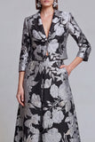 2 Piece Sage Green Floral Notched Lapel Women's Skirt Suits with Pockets