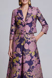 2 Piece Sage Green Floral Notched Lapel Women's Skirt Suits with Pockets