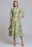 2 Piece Sage Green Floral Notched Lapel Women's Skirt Suits with Pockets