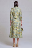 2 Piece Sage Green Floral Notched Lapel Women's Skirt Suits with Pockets