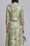 2 Piece Sage Green Floral Notched Lapel Women's Skirt Suits with Pockets