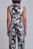 2 Piece Sage Green Floral V-Neck Women Suits with Belt