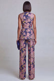 2 Piece Sage Green Floral V-Neck Women Suits with Belt