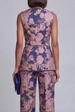 2 Piece Sage Green Floral V-Neck Women Suits with Belt