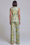 2 Piece Sage Green Floral V-Neck Women Suits with Belt