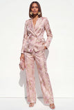 Dusty Blue Floral 2 Piece Peak Lapel Double Breasted Women Suits with Pockets