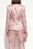 Dusty Blue Floral 2 Piece Peak Lapel Double Breasted Women Suits with Pockets