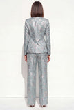 Dusty Blue Floral 2 Piece Peak Lapel Double Breasted Women Suits with Pockets